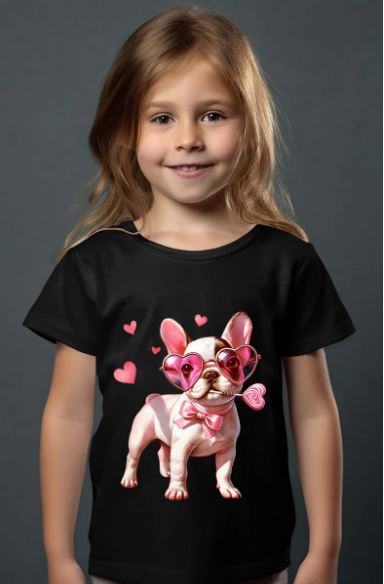 T-shirt zwart met schattige Franse buldog