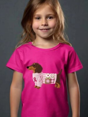 T-shirt fuchsia met leuke hond teckel