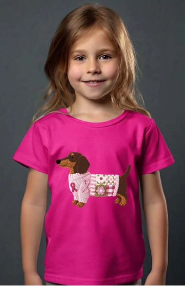 T-shirt fuchsia met leuke hond teckel