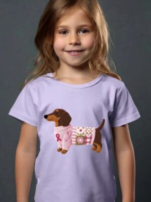 T-shirt paars met leuke hond teckel