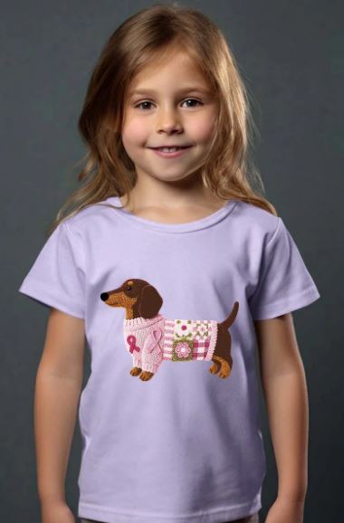 T-shirt paars met leuke hond teckel