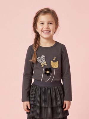 Blue Seven longsleeve met pailletten Athrazit 750811-9960