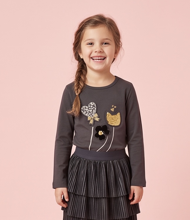 Blue Seven longsleeve met pailletten Athrazit 750811-9960