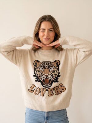 Lovers tijger trui beige
