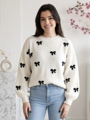 Trui oversized met strikjes zwart/wit