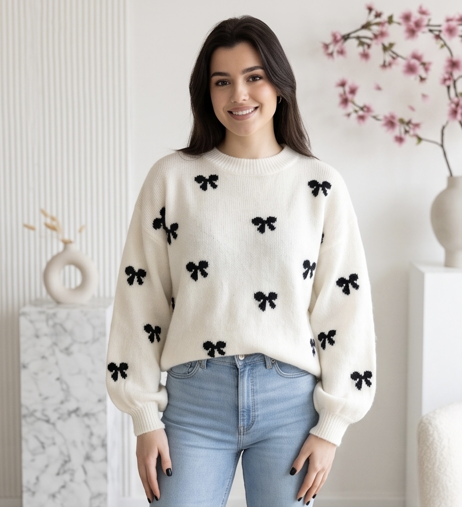 Trui oversized met strikjes zwart/wit