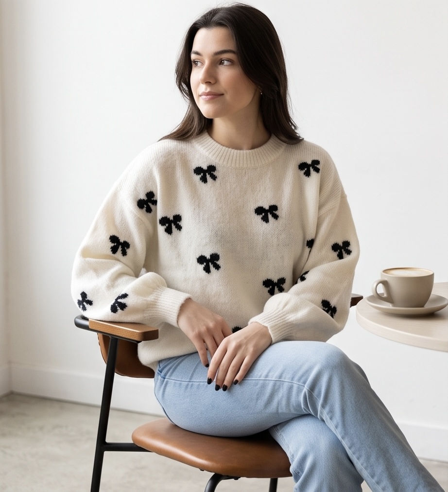 Trui oversized met strikjes zwart/wit - Afbeelding 3
