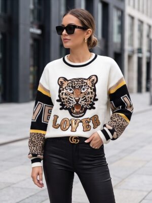 Trui pearl Lovers tijger ecru