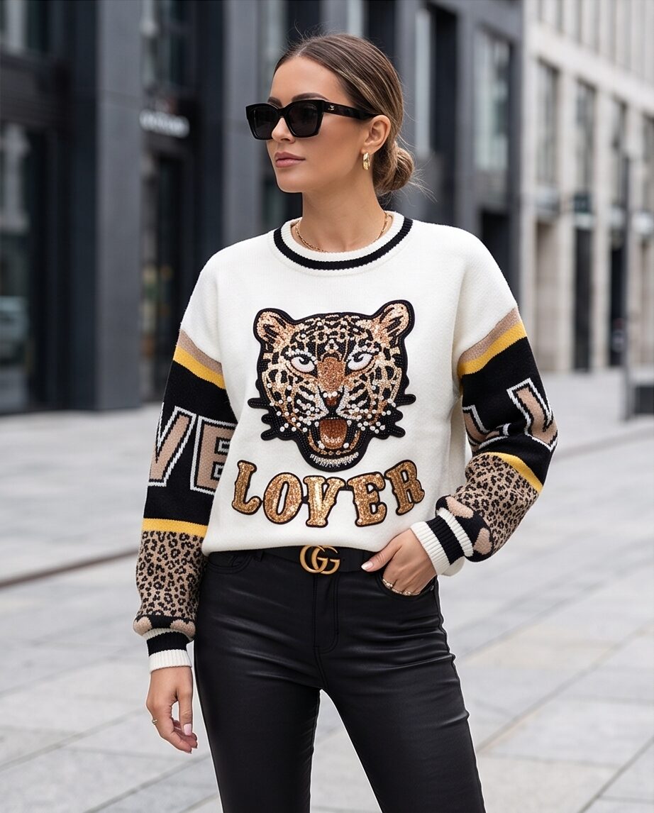 Trui pearl Lovers tijger ecru