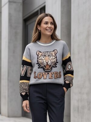 Trui pearl Lovers tijger grijs