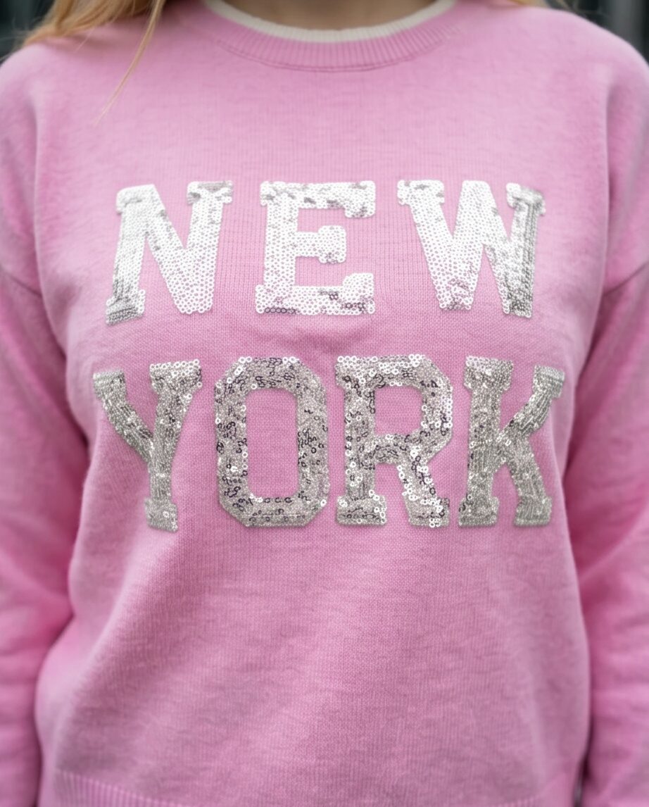 New York lace tekst sweater pink - Afbeelding 4