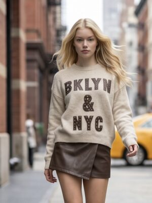 BRKLYN en NYC studded sweater beige