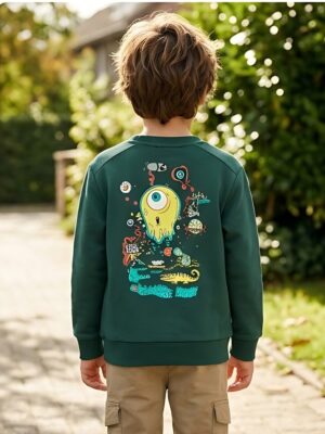 Someone sweater met mooie illustratie op achterzijde Nikko-SB-16-A dark green