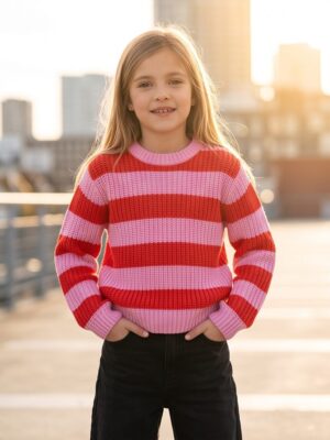 Mini Rebels trui roze en rode strepen Lovely-SG-12-C