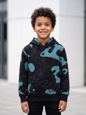 Petrol Hoodie patroon blauw/zwart