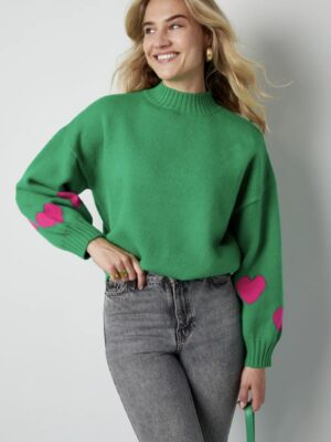 Gebreide Wolmix Vrouwen Oversized Trui Hart groen