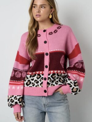 Gebreide dames cardigan casual roze