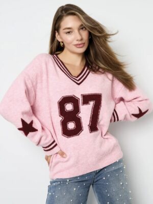 Trui 87 met V-hals roze