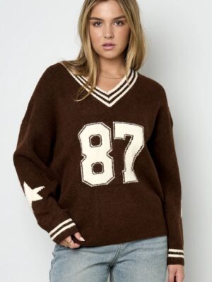 Trui 87 met V hals bruin