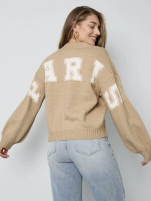 Gebreide Polyestervezel Vrouwen Trui Casual Letters beige